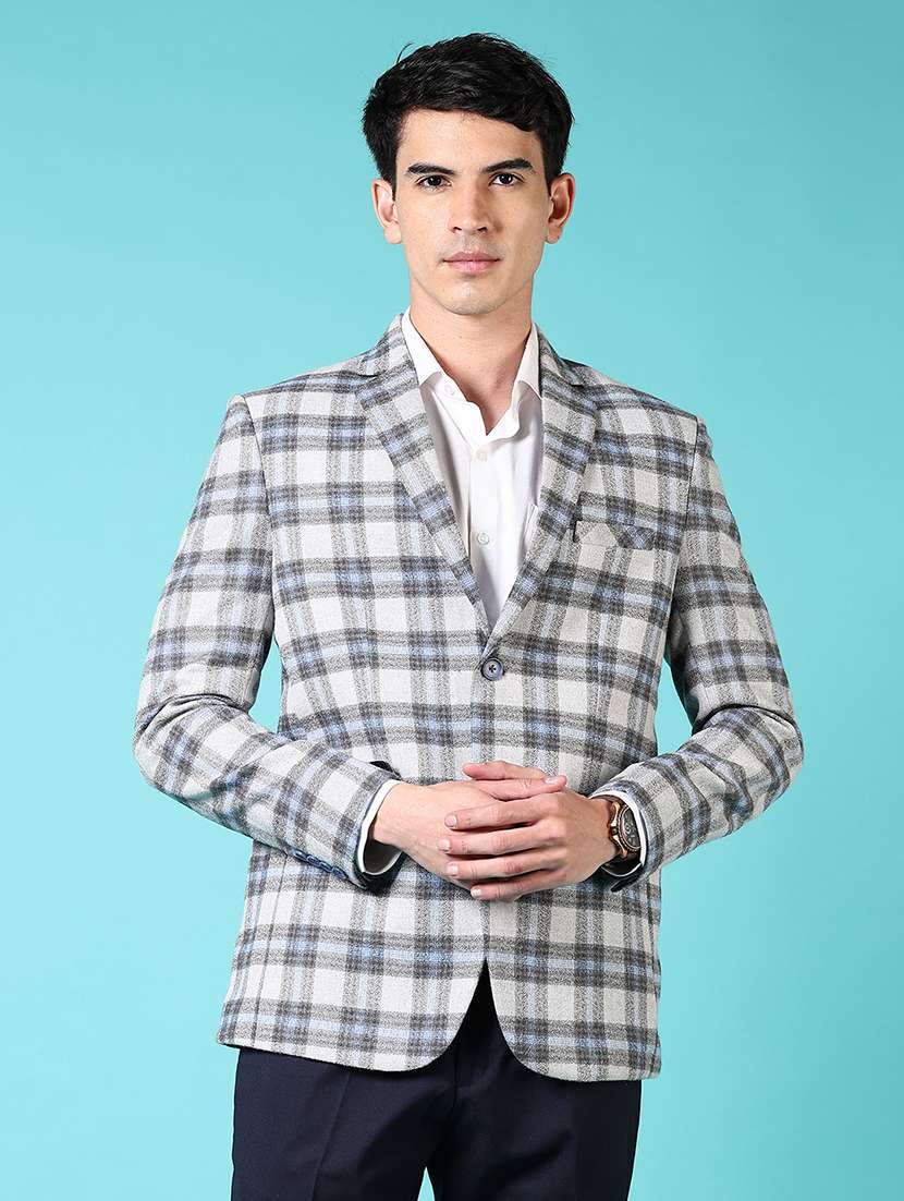 men checkered long sleeve single breasted blazer