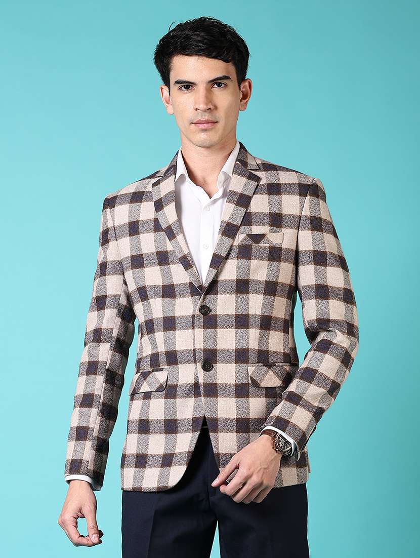 men checkered long sleeve single breasted blazer