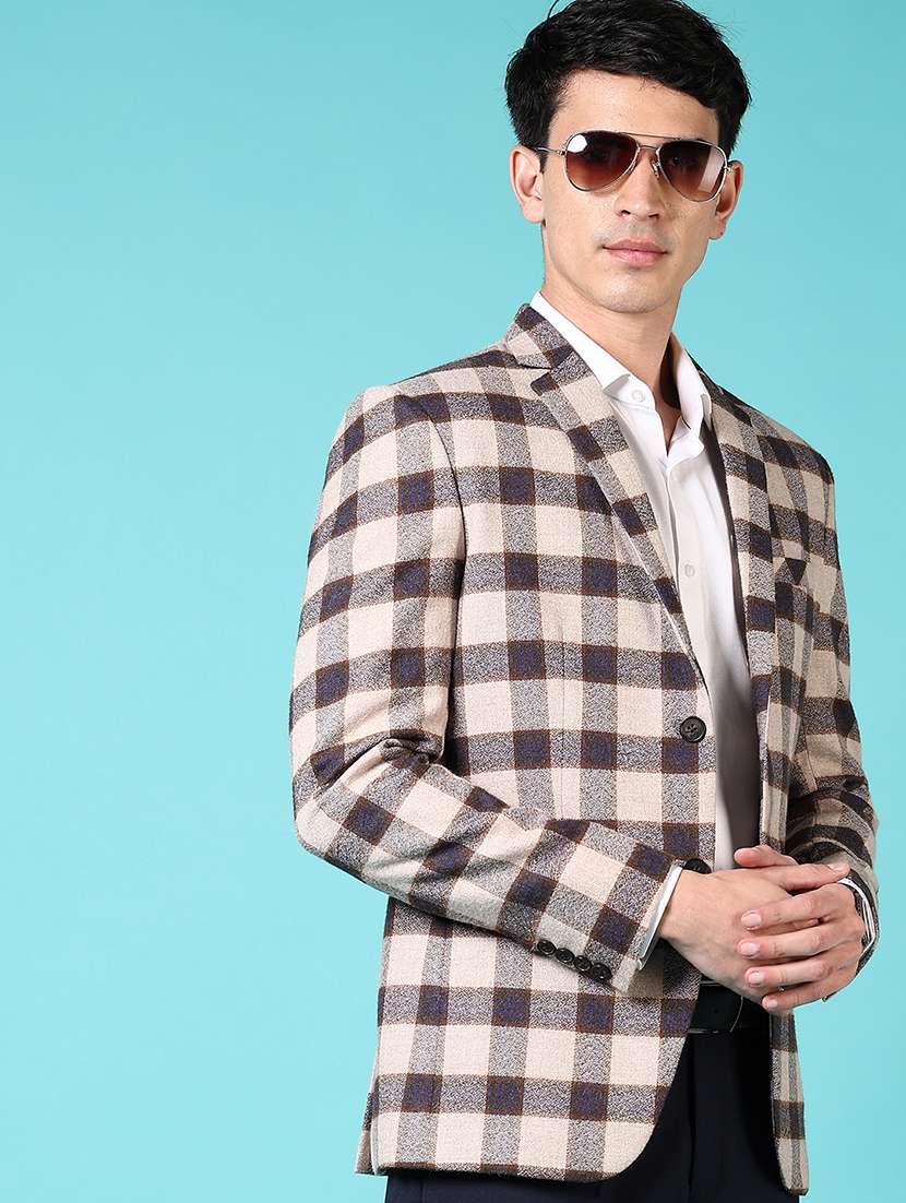 men checkered long sleeve single breasted blazer - 21681162 -  Standard Image - 1