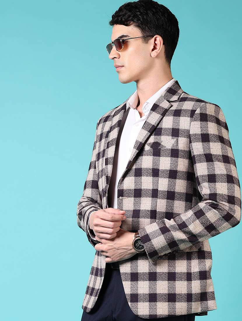 men checkered long sleeve single breasted blazer - 21681163 -  Standard Image - 1