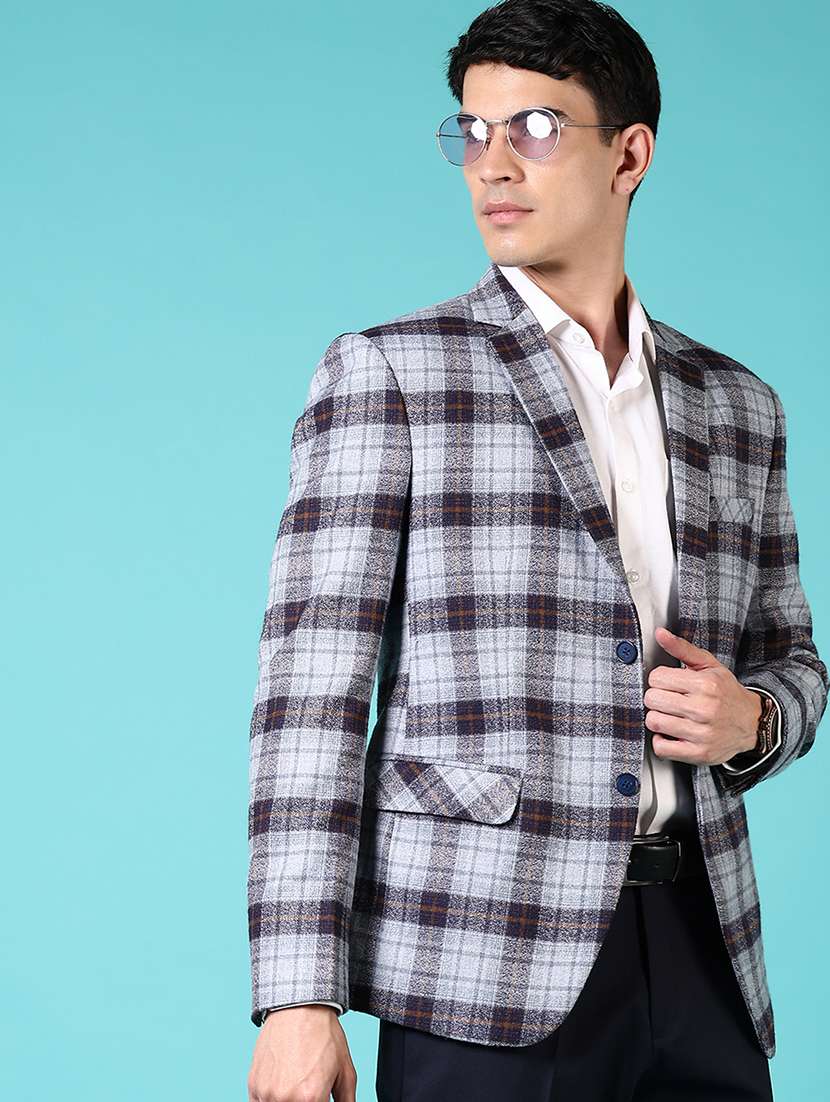 men checkered long sleeve single breasted blazer - 21681164 -  Standard Image - 1
