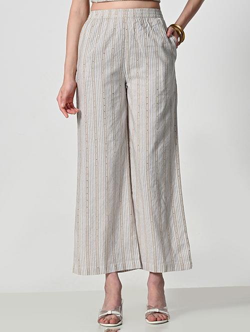 women striped high rise flared palazzo - 21681171 - Standard Image - 0