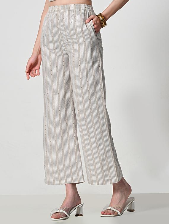 women striped high rise flared palazzo - 21681171 - Standard Image - 1