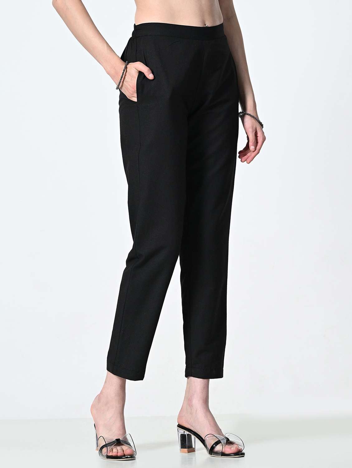 women solid cigarette trouser - 21681173 -  Standard Image - 1