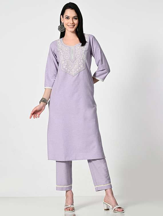 women three quarter sleeve kurta pant with dupatta set - 21681192 -  Standard Image - 1