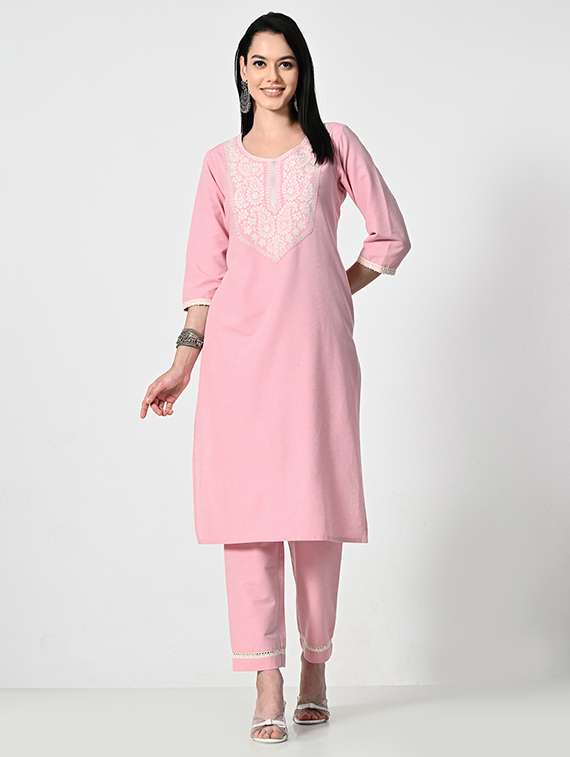 women three quarter sleeve kurta pant with dupatta set - 21681193 - Standard Image - 1