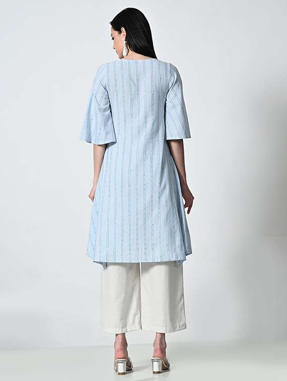 womne light blue striped asymmetric kurta - 21681370 -  Standard Image - 4