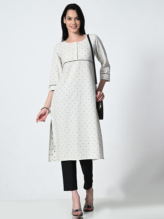women cream polka dot a-line kurta - 21681372 - Zoom Image - 0