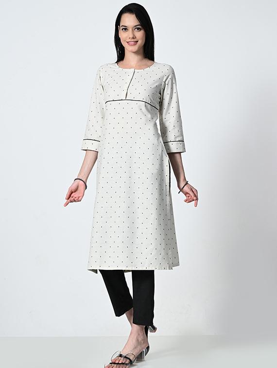 women cream polka dot a-line kurta - 21681372 - Standard Image - 1