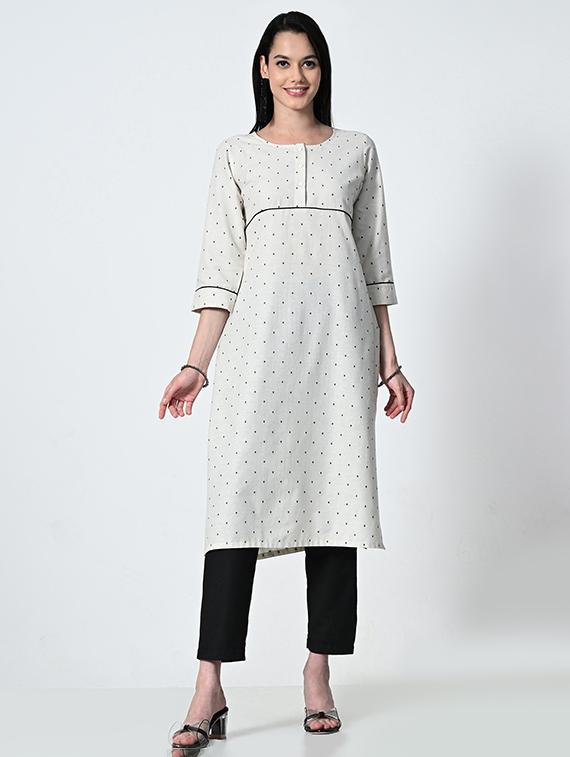 women cream polka dot a-line kurta - 21681372 - Standard Image - 4
