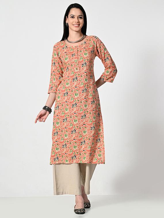 women printed three quarter sleeve a-line kurta - 21681374 -  Standard Image - 1