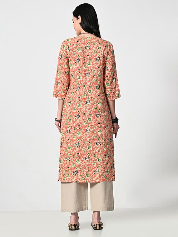women printed three quarter sleeve a-line kurta - 21681374 - Standard Image - 4