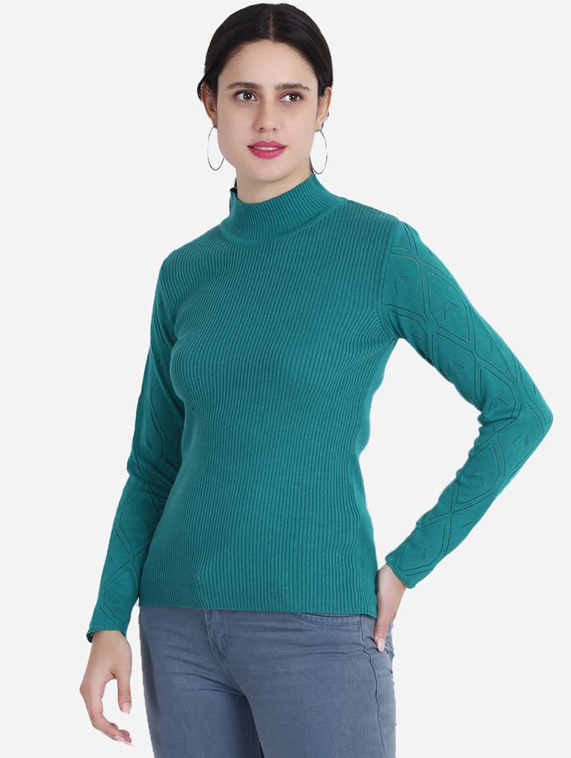 women solid mock neck long sleeve pullover - 21681850 -  Standard Image - 1