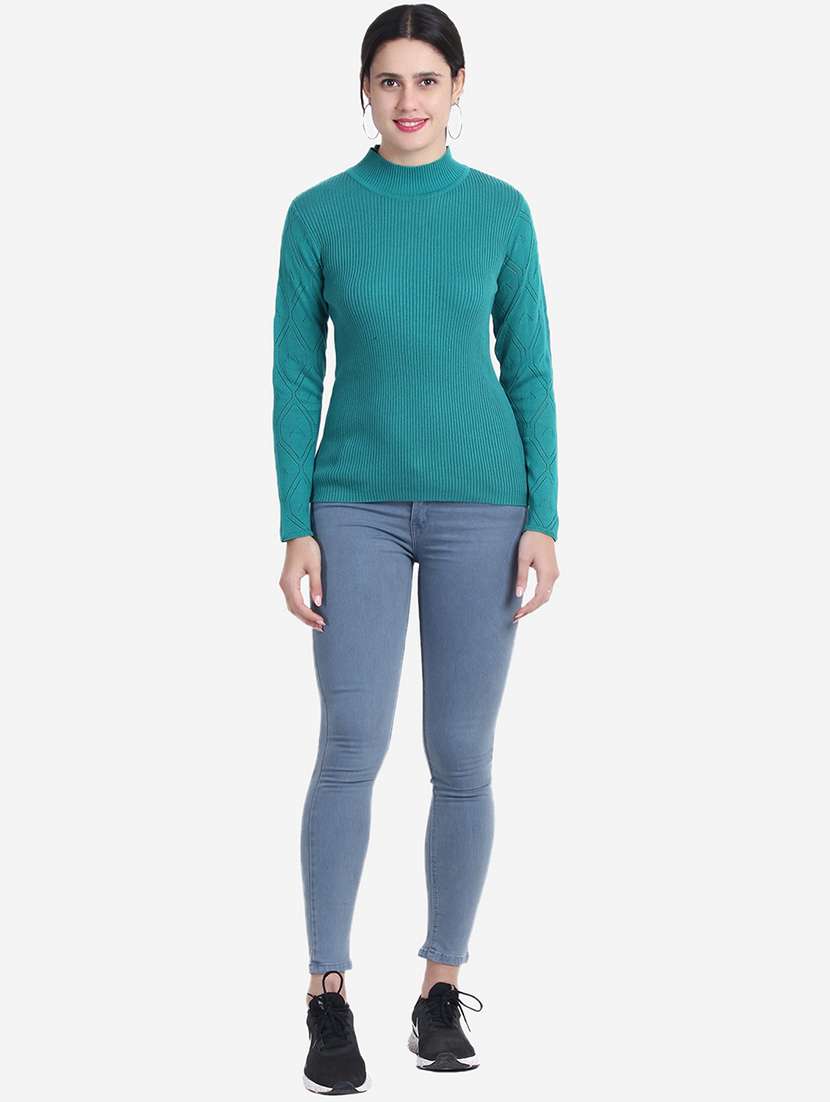 women solid mock neck long sleeve pullover - 21681850 -  Standard Image - 4
