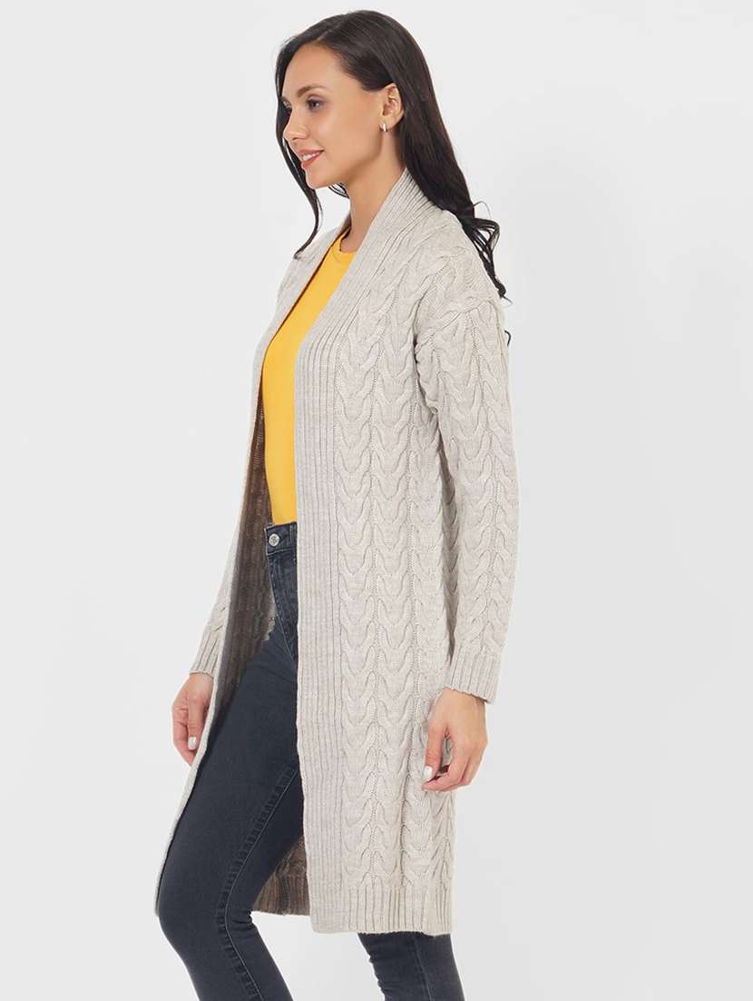 women acrylic solid long sleeve shrug - 21681855 -  Standard Image - 1