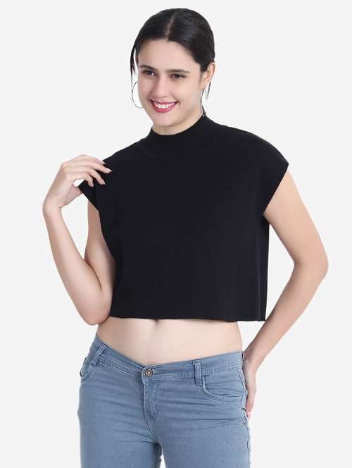 women black solid crop top - 21681878 - Standard Image - 0