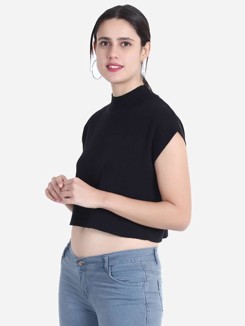 women black solid crop top - 21681878 - Standard Image - 1