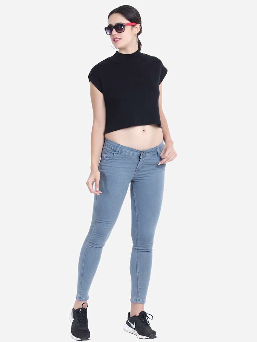 women black solid crop top - 21681878 - Standard Image - 4