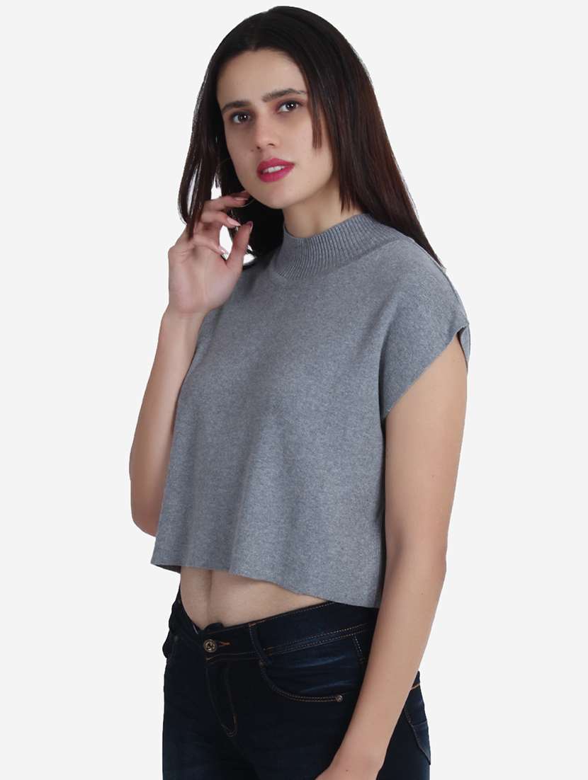 women grey solid crop top - 21681879 - Standard Image - 1