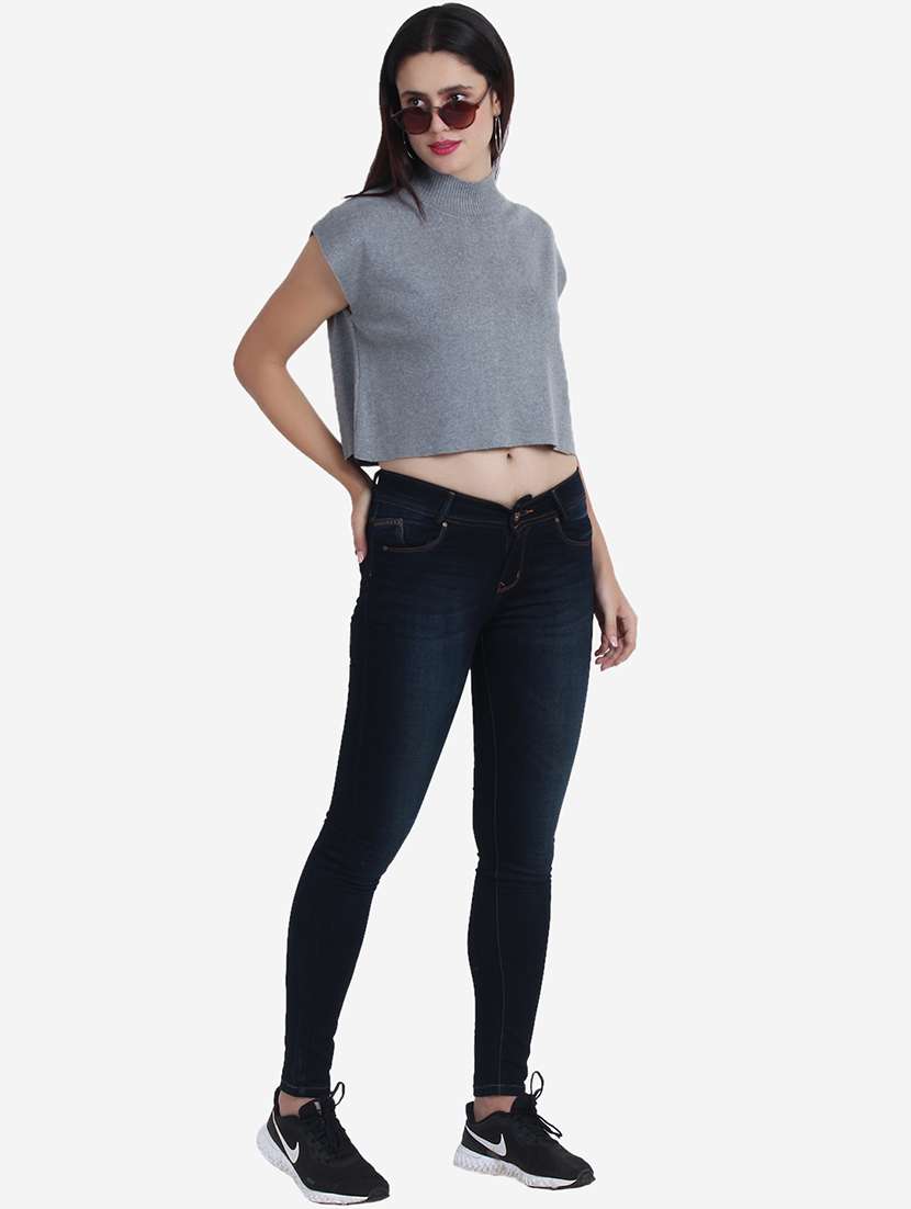 women grey solid crop top - 21681879 - Standard Image - 4