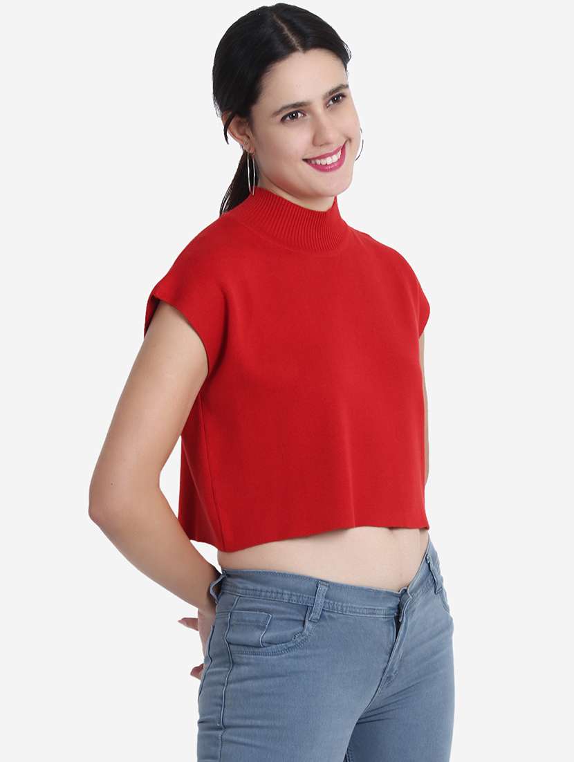 women red solid crop top - 21681880 - Standard Image - 1