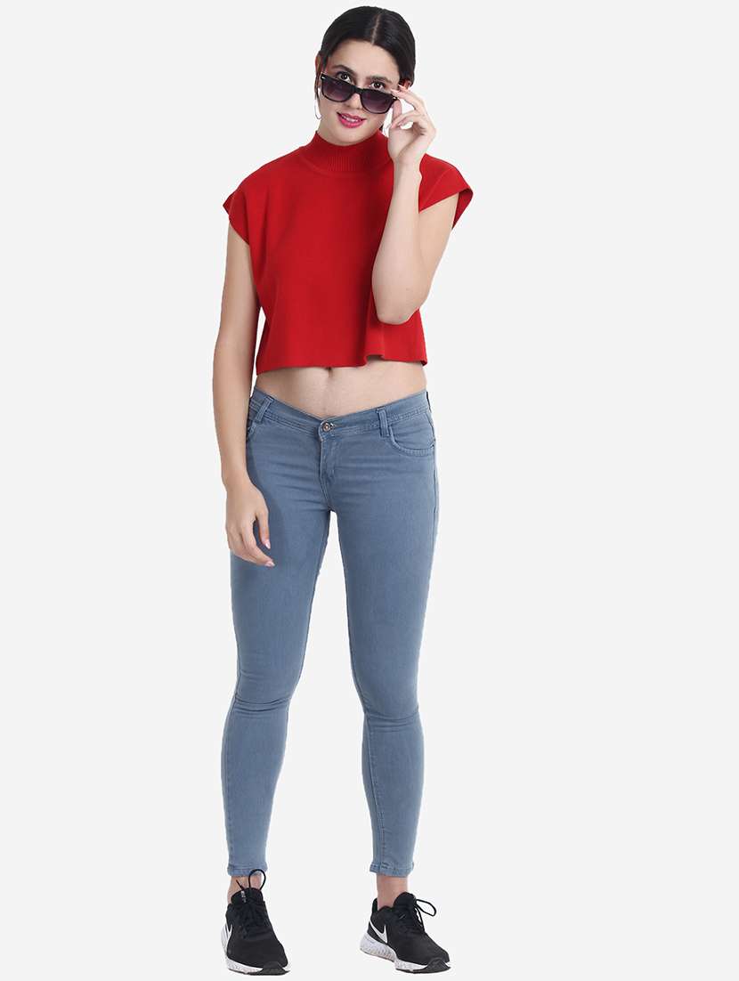 women red solid crop top - 21681880 - Standard Image - 4