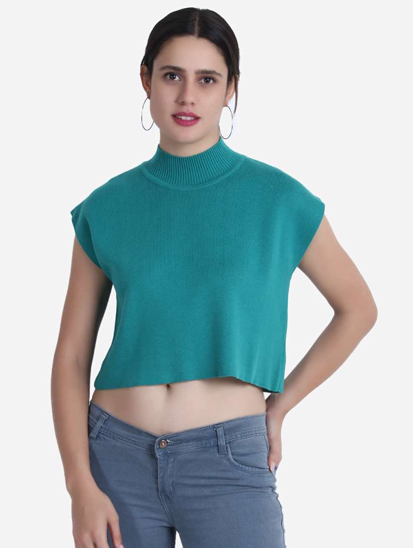women turquoise solid crop top - 21681881 - Zoom Image - 0