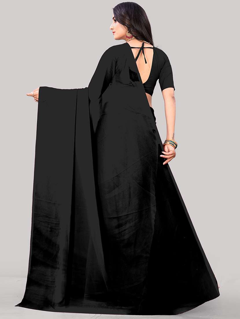 women black solid saree with blouse - 21681915 - Standard Image - 1