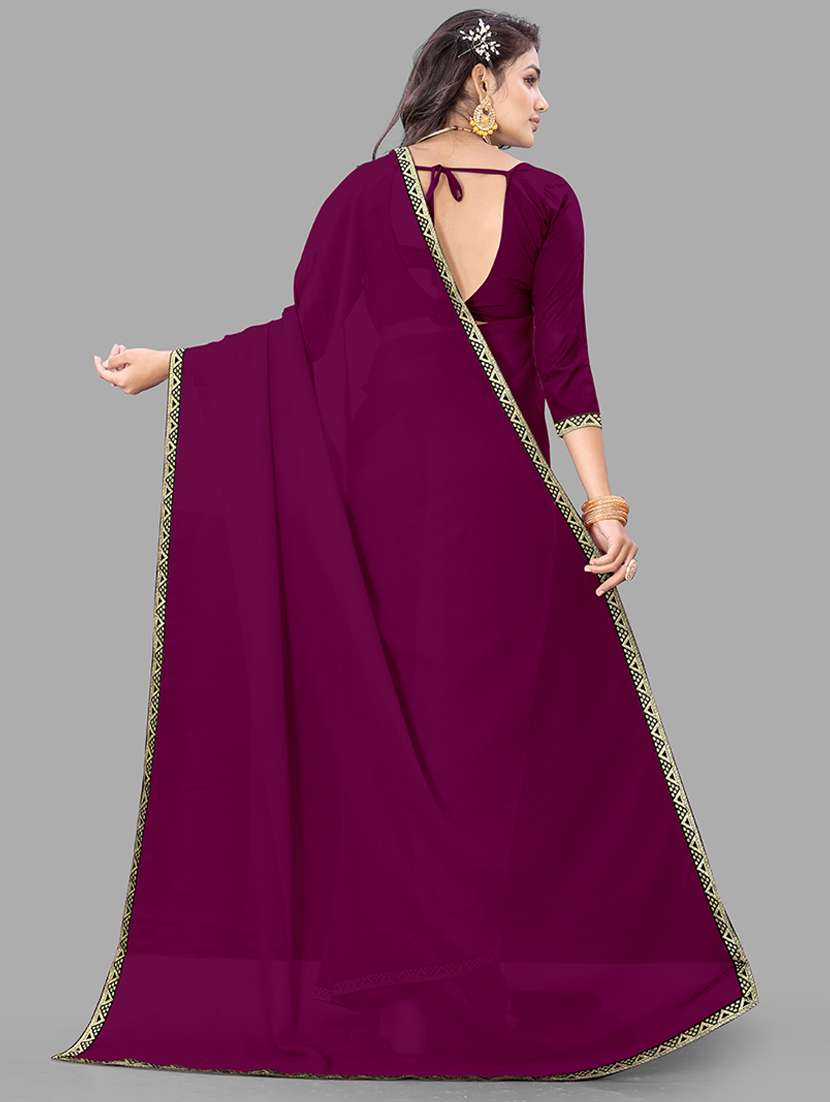 women solid lace work saree with blouse - 21681923 - Standard Image - 1