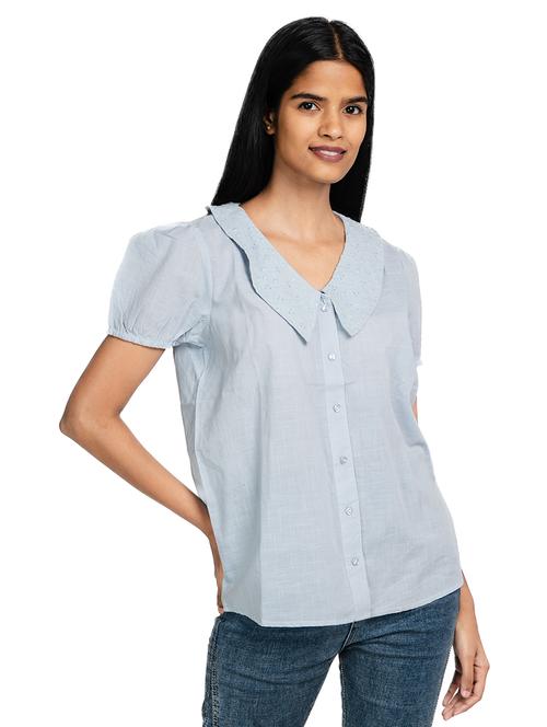 women peter pan collar solid regular t-shirt - 21681967 - Standard Image - 0