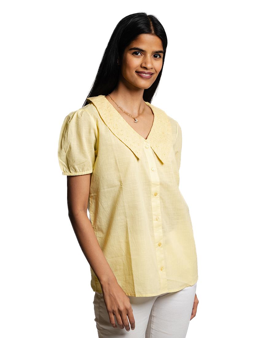 women peter pan collar solid regular t-shirt - 21681968 -  Zoom Image - 0