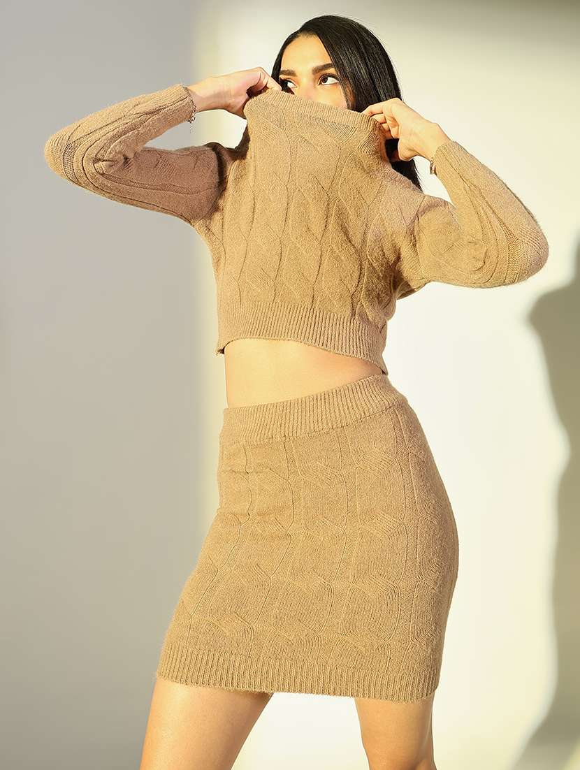 women solid top and skirt co-ord set - 21682001 -  Standard Image - 1