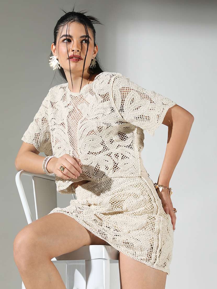 women schiffli detailed top and skirt co-ord set - 21682005 -  Standard Image - 1