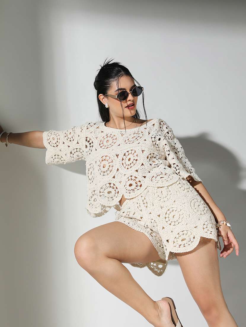 women schiffli detailed top and short co-ord set - 21682006 -  Standard Image - 1