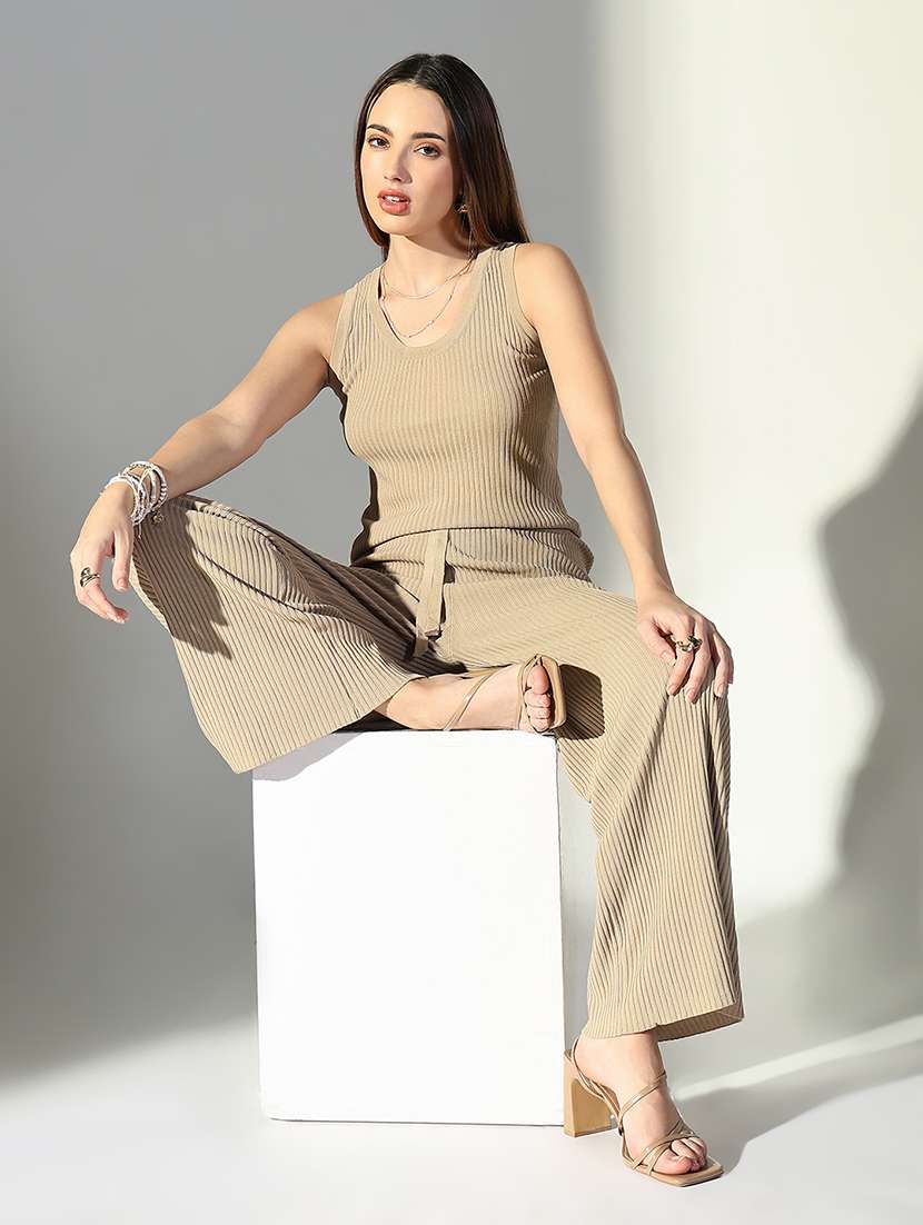 women solid top and trouser co-ord set - 21682011 -  Standard Image - 1