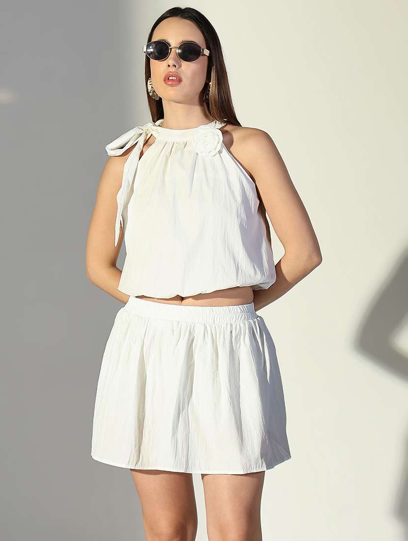 women solid top and skirt co-ord set