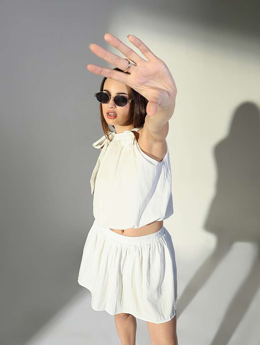 women solid top and skirt co-ord set - 21682013 -  Standard Image - 1