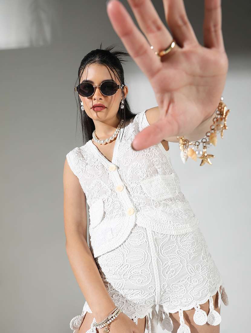 women embroidered top and shorts co-ord set - 21682018 -  Standard Image - 1