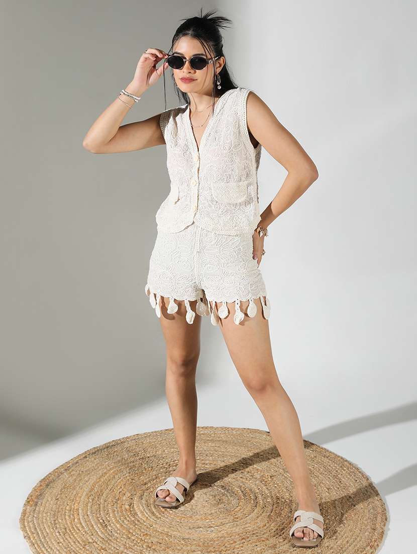 women embroidered top and shorts co-ord set - 21682019 -  Standard Image - 4