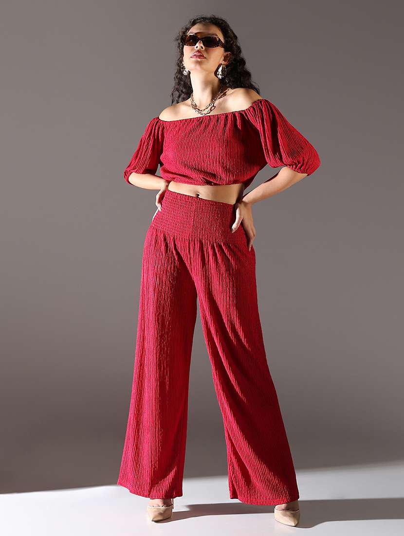 women solid top and trouser co-ord set