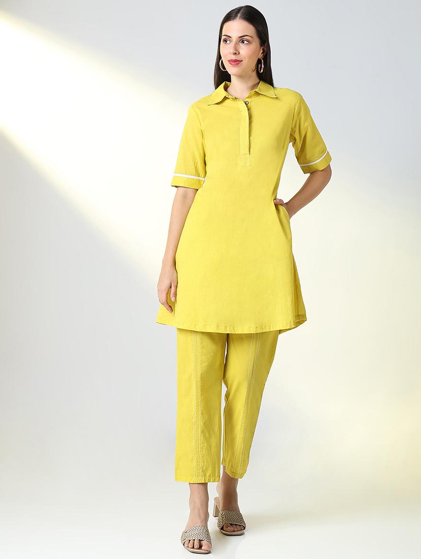 women lime solid top and trouser co-ords set - 21682026 -  Standard Image - 1