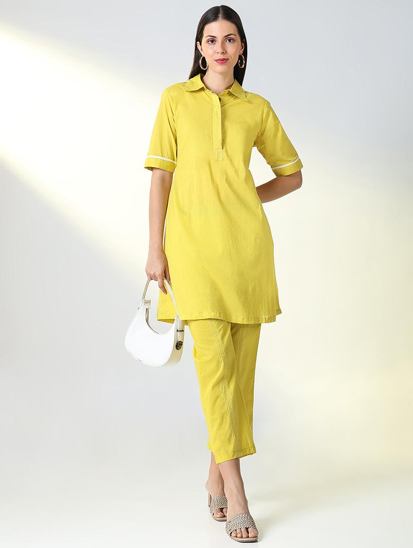 women lime solid top and trouser co-ords set - 21682026 - Standard Image - 4