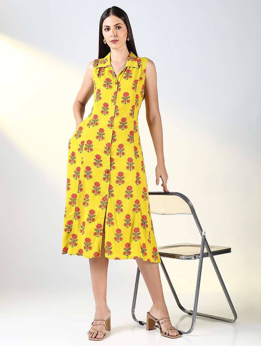 women printed sleeveless a-line dress - 21682035 -  Standard Image - 1
