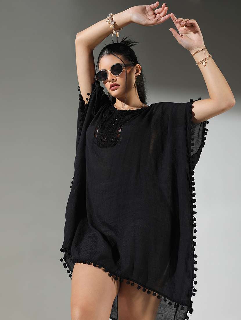 women black solid round neck kaftan dress - 21682050 -  Standard Image - 1