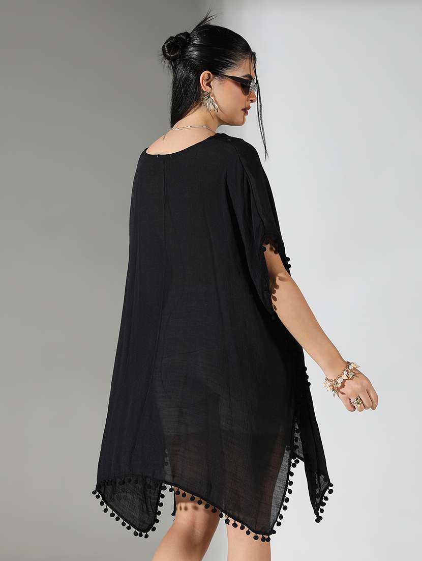 women black solid round neck kaftan dress - 21682050 -  Standard Image - 4