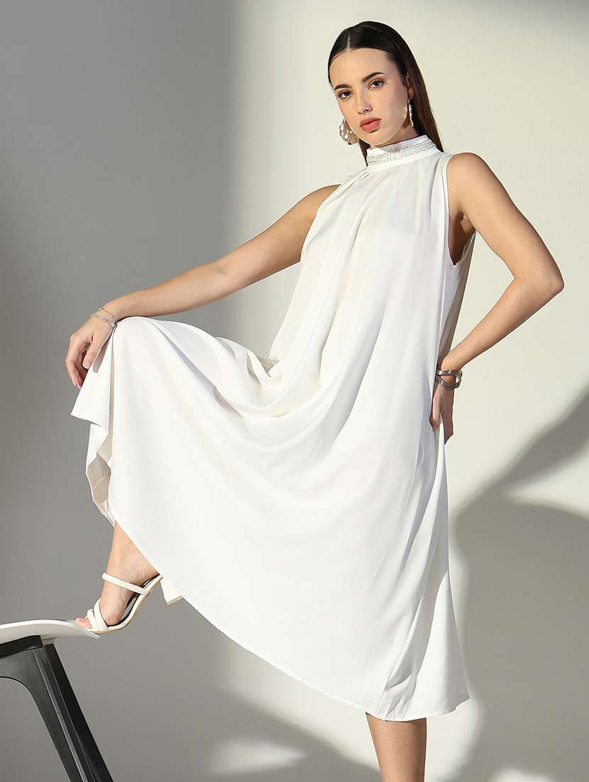 women white solid sleeveless a-line dress - 21682061 - Standard Image - 1