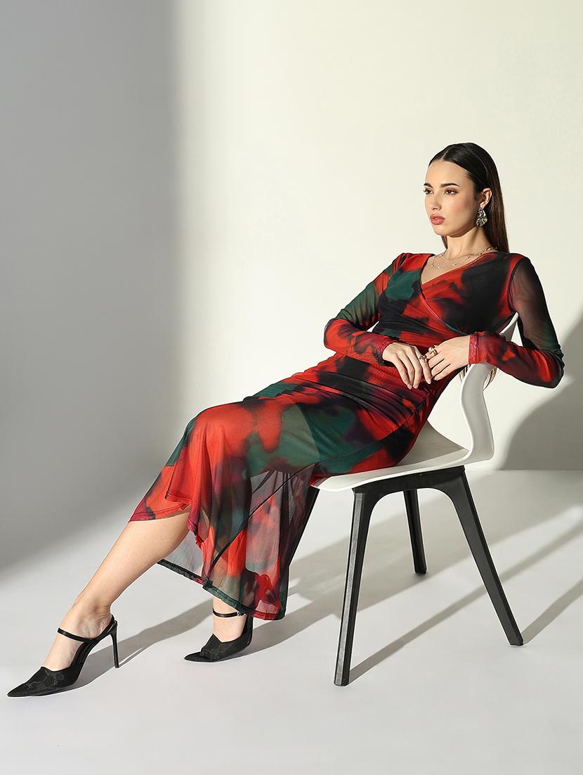 women abstract printed v neck bodycon dress - 21682062 - Standard Image - 4