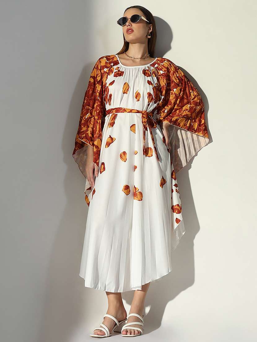 women white printed kaftan dress with belt - 21682073 -  Standard Image - 1