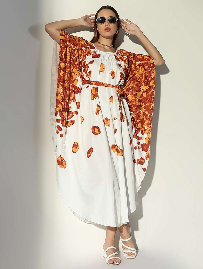 women white printed kaftan dress with belt - 21682073 -  Standard Image - 4