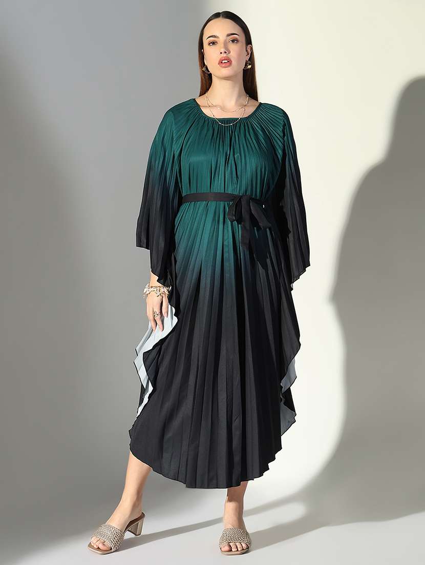 women green ombre kaftan dress with belt